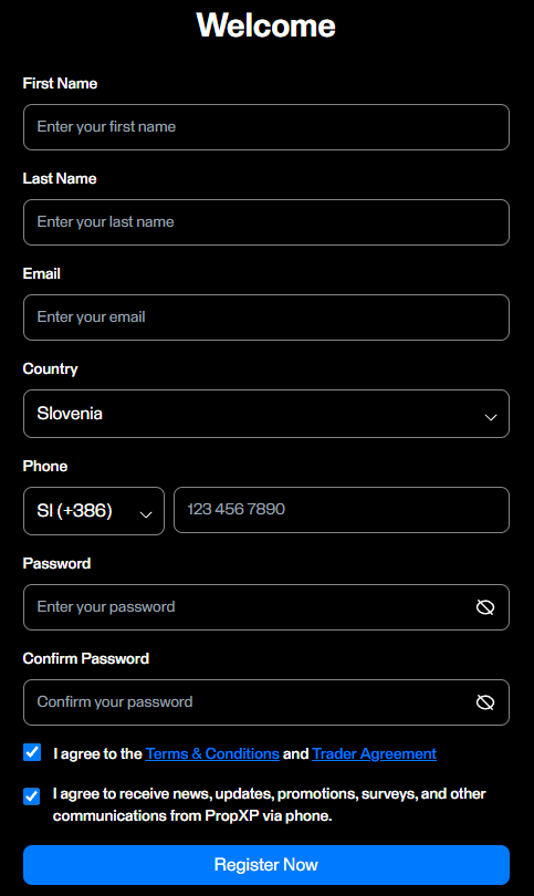 PropXP Registration Form