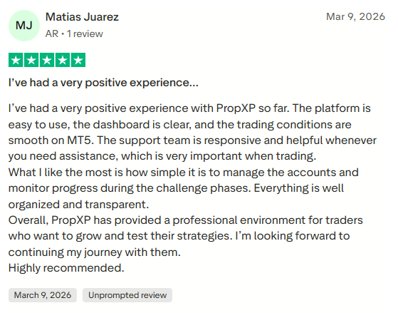 PropXP Trustpilot Comment
