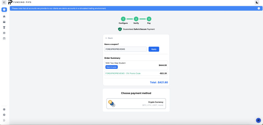 We offer a 5% Discount for Funding Pips. Use our Discount code (FOREXPROPREVIEWS) and enjoy the Discount. Happy Trading!