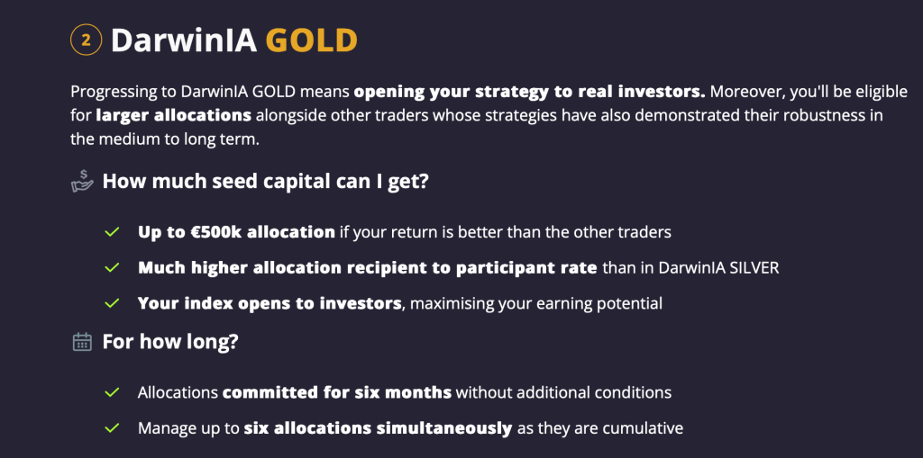 Traders who continue to demonstrate consistent performance are invited to progress to the Second Stage: DarwinIA Gold.