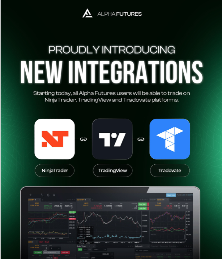 Alpha Futures users will now have the ability to trade on three highly popular trading platforms: NinjaTrader, TradingView, and Tradeovate.