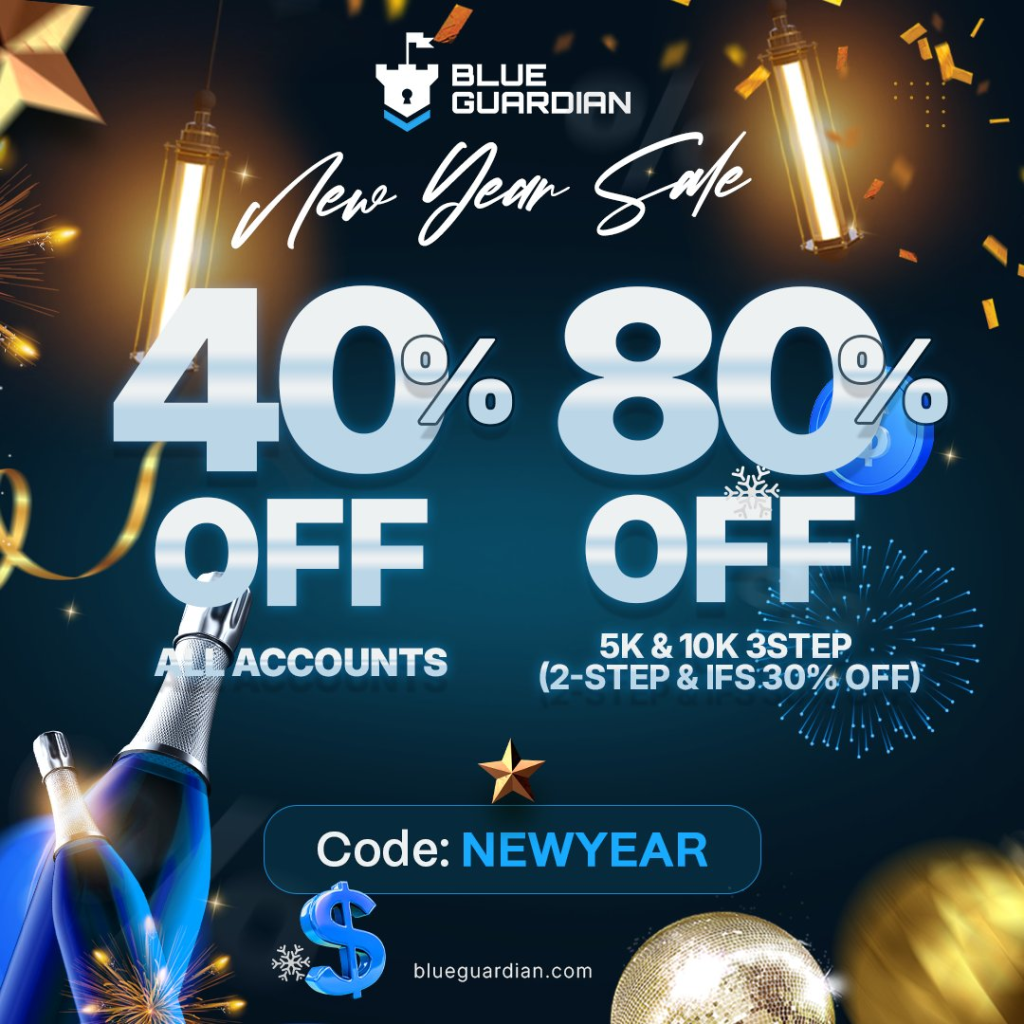 Blue Guardian has rolled out a New Year discount offer that reduces the cost of selected prop trading accounts by 40% to 80%.