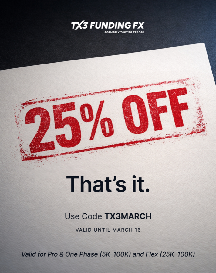 A flat 25% March discount, no scaling structure, no tiered pricing, no conditional rebates, is now live at TX3 Funding.