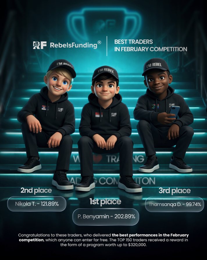 RebelsFunding has announced the top three winners from its February trading competition, which attracted a total of 8,497 participants.
