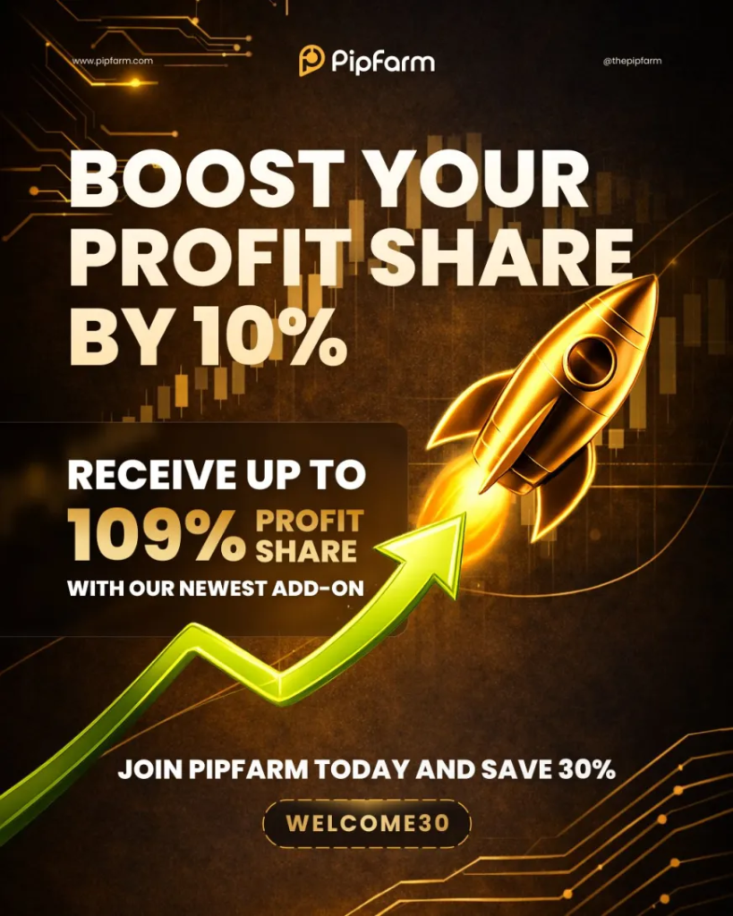 PipFarm has rolled out a new profit share add-on that takes trader payouts beyond the usual ceiling, reaching up to 109%.