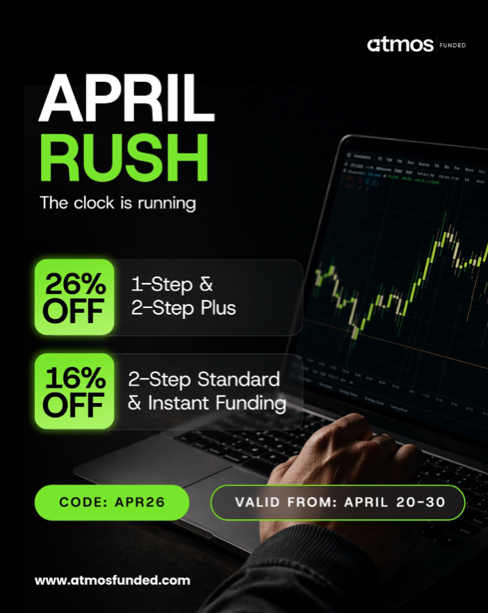 Atmos Funded has rolled out a new offer, “April Rush,” introducing discounted entry across its funded trading programs.