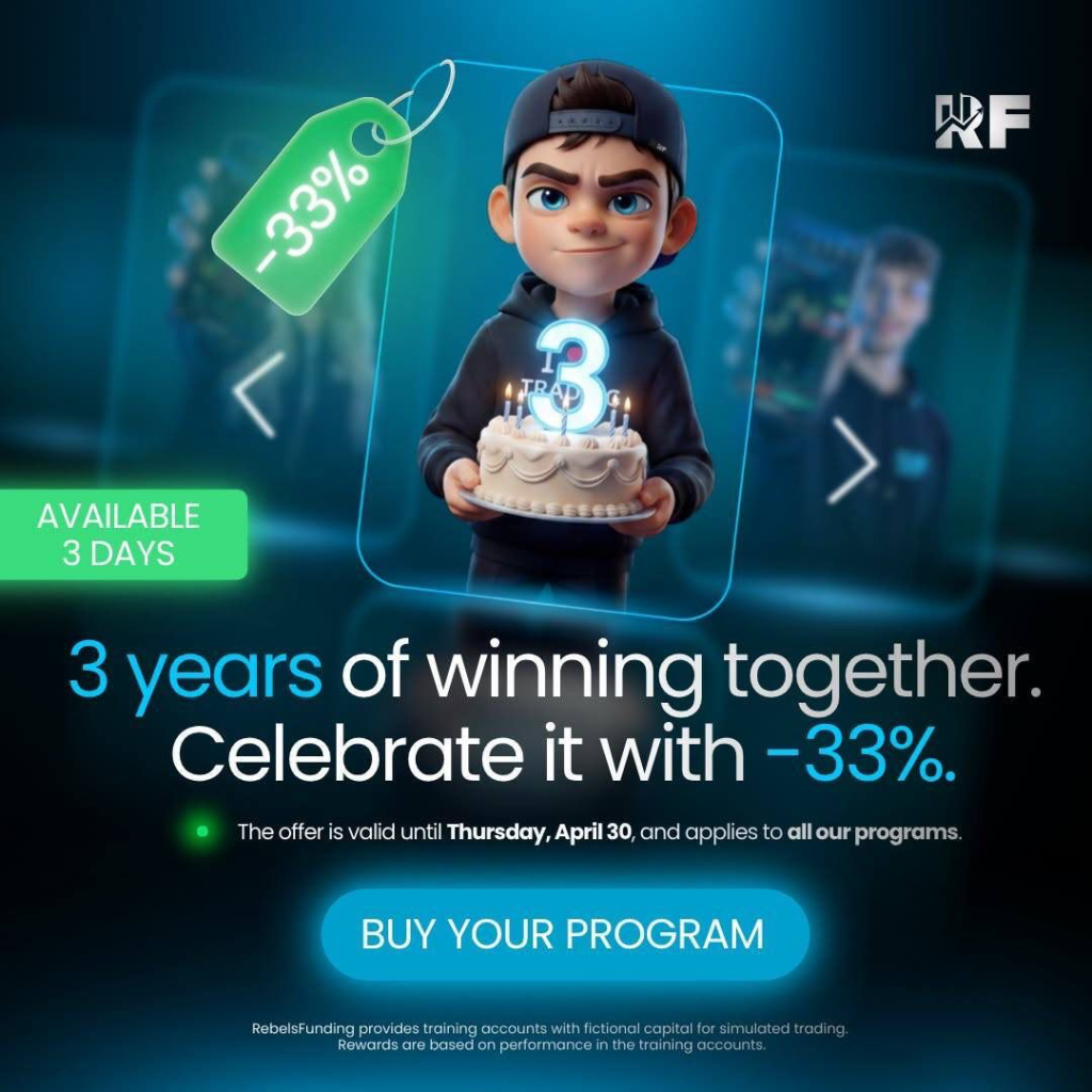 RebelsFunding has introduced an April-end offer to mark its third anniversary, offering traders a 33% discount.