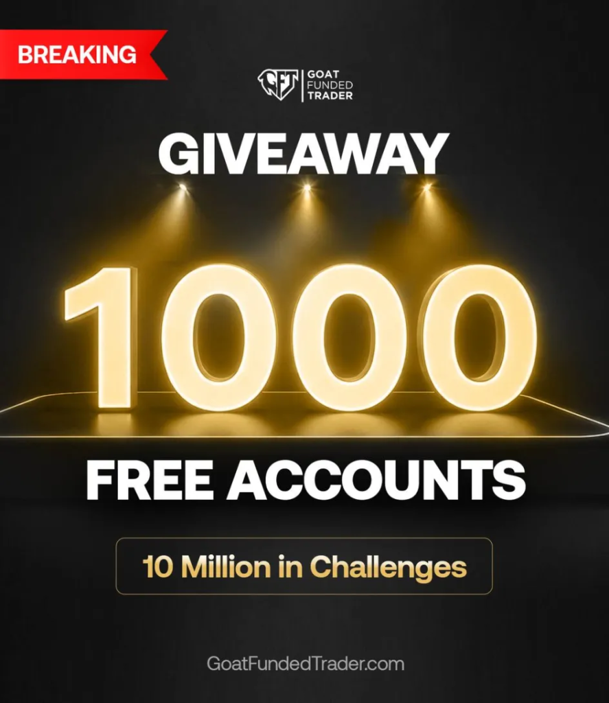 Goat Funded Trader Birthday Giveaway offers 1,000 free $10K 3-step accounts as part of a $10 million giveaway.
