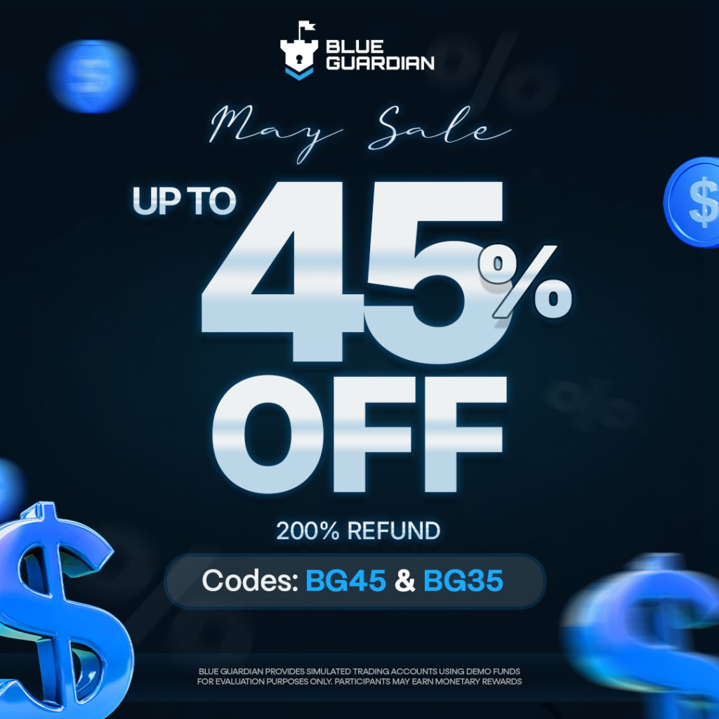 Blue Guardian has introduced its May Sale, bringing back an offer that combines discounted pricing with added trader incentives.