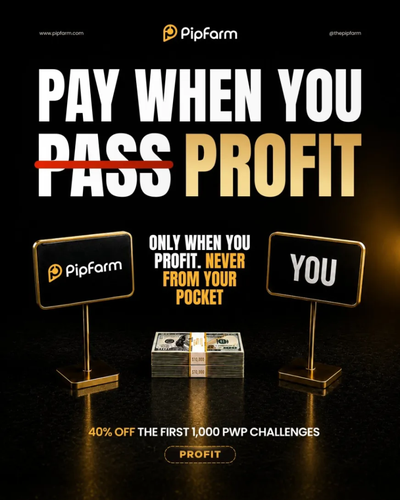 PipFarm Pay With Profits lowers upfront challenge costs by delaying part of the fee until traders earn profits.