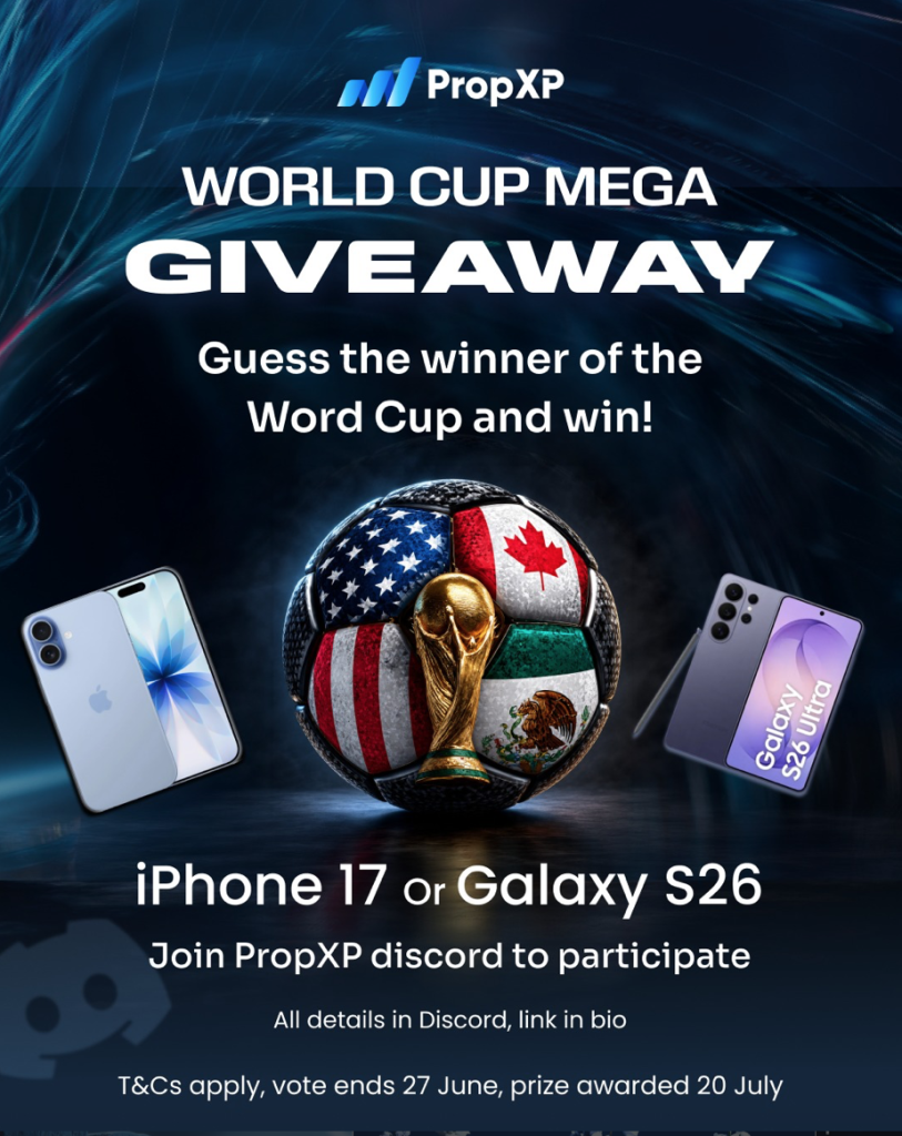 Join the PropXP World Cup Giveaway for a chance to win an iPhone 17 or Galaxy S26 and prepare for upcoming $1M free challenges.