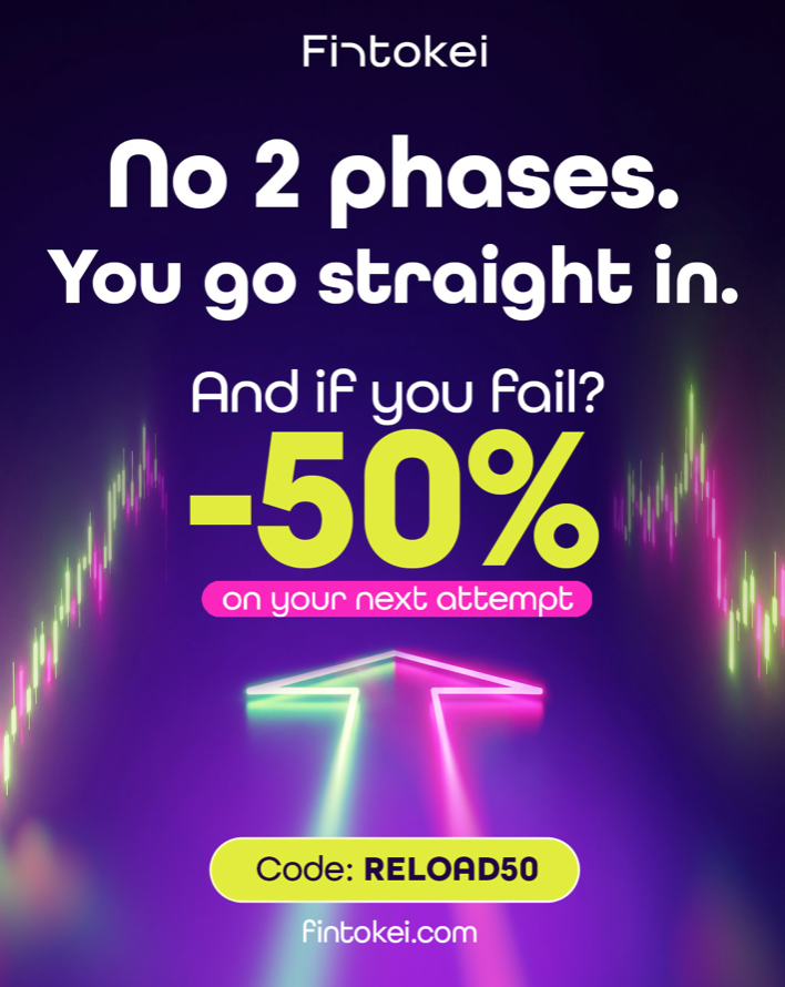 The Fintokei SwiftTrader discount lets eligible traders save 50% on a second challenge attempt with the RELOAD50 promo code.