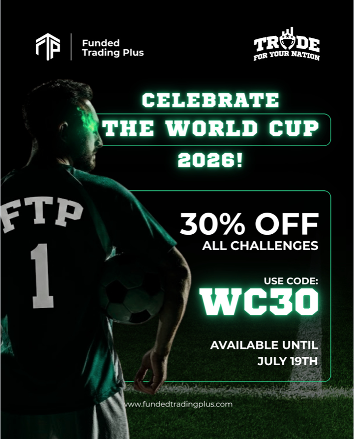 Funded Trading Plus World Cup 30% Discount offers 30% off all challenges, reducing entry costs through July 19.