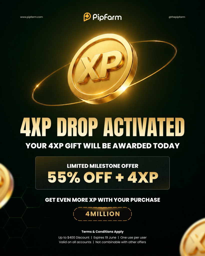 PipFarm 4 million payout offer celebrates a $4 million payout milestone with a 55% discount code and bonus XP for traders.