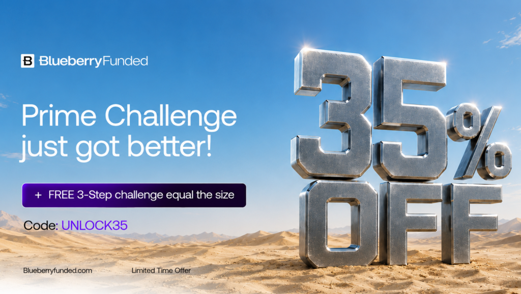 Blueberry Funded Prime Challenge deal offers 35% off plus a free matching 3-Step Challenge for a limited time.