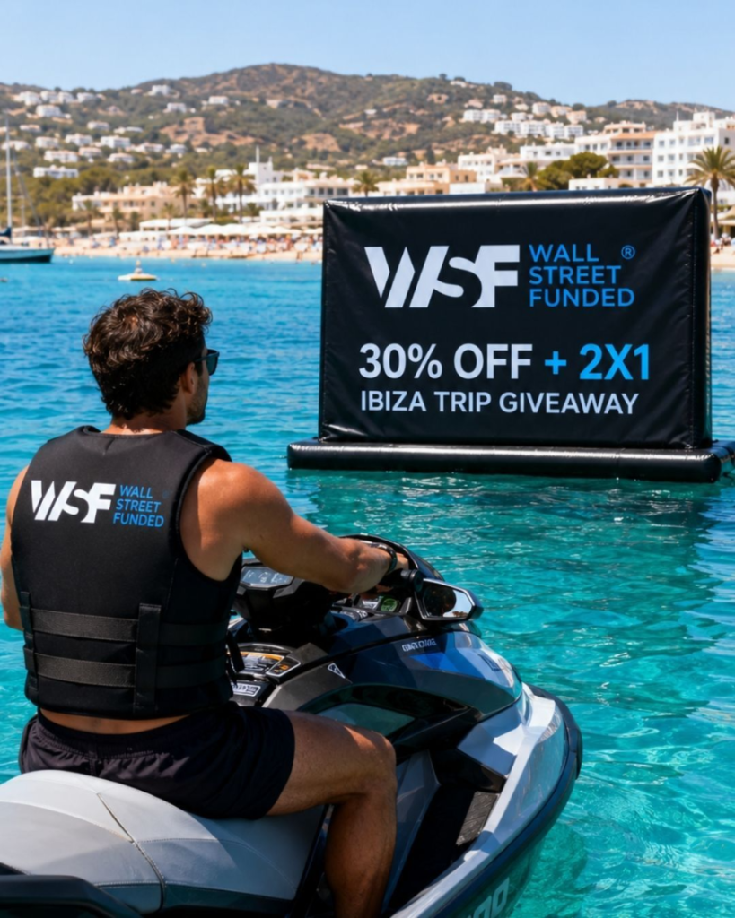 Explore the Wall Street Funded Ibiza Promo featuring 30% off, a buy one get one free deal, and a trip giveaway for traders.