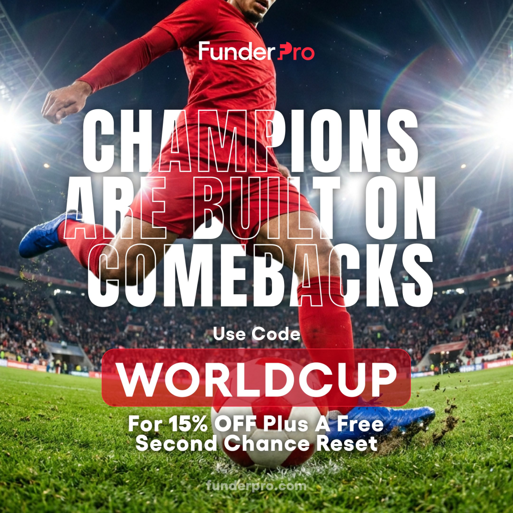 FunderPro World Cup discount gives traders 15% off Classic and Instant accounts plus a free Second Chance add-on with code WORLDCUP.