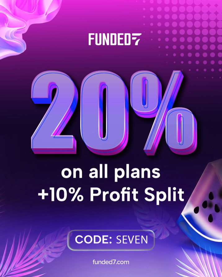 Funded7 summer discount offers 20% off all plans plus a 10% profit split boost with code SEVEN for a limited time.