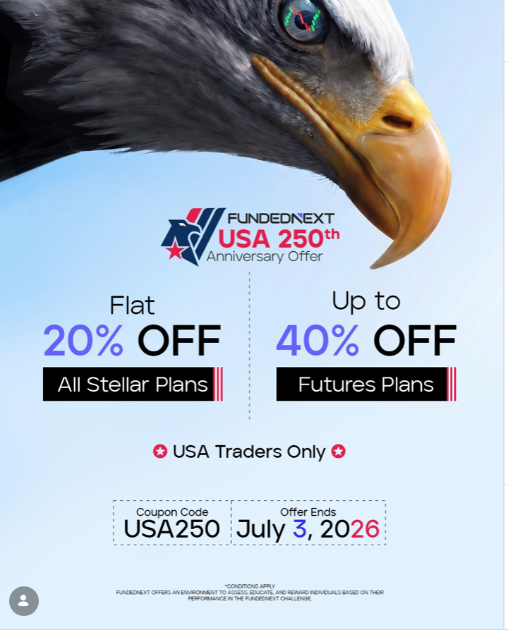 FundedNext USA Anniversary Sale gives eligible U.S. traders up to 40% off futures plans and 20% off Stellar plans until July 3.