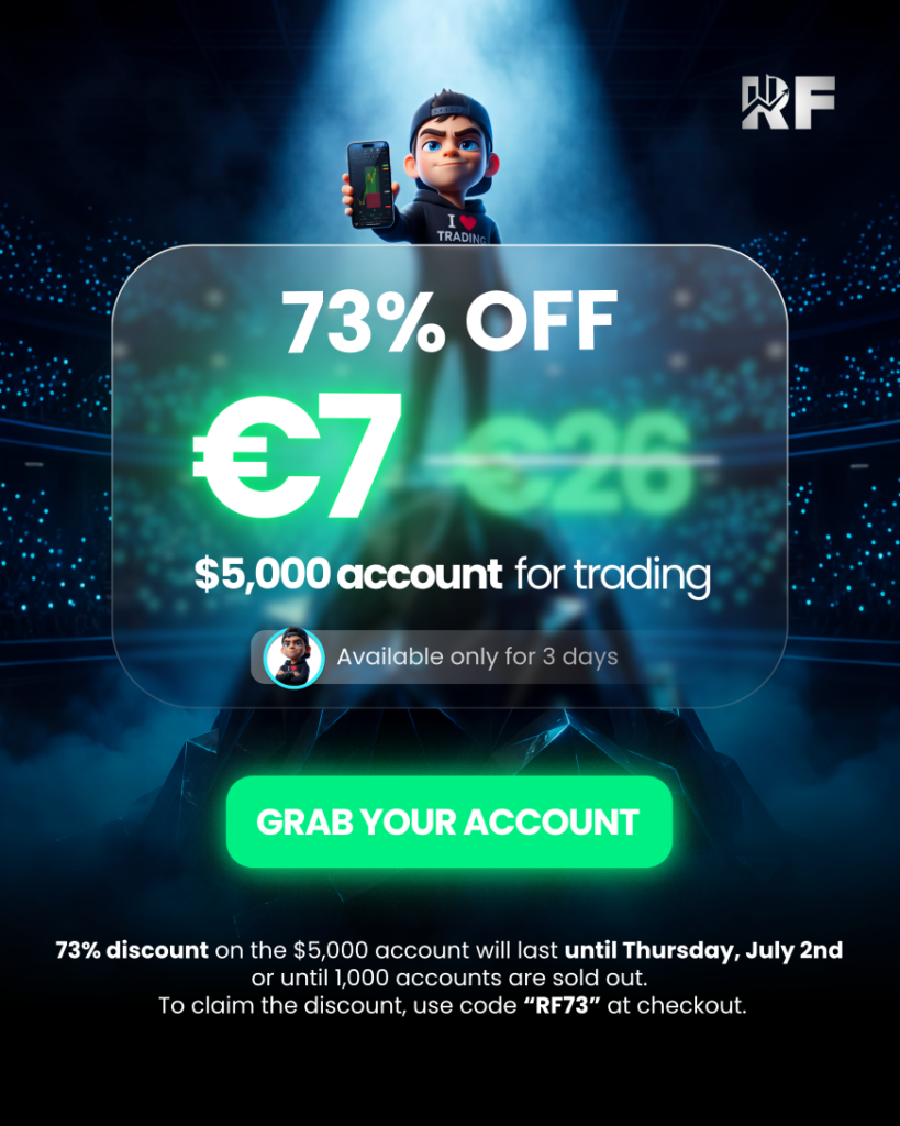 RebelsFunding $5K account 73% discount cuts the entry price to €7 for a limited time using code RF73 until July 2.