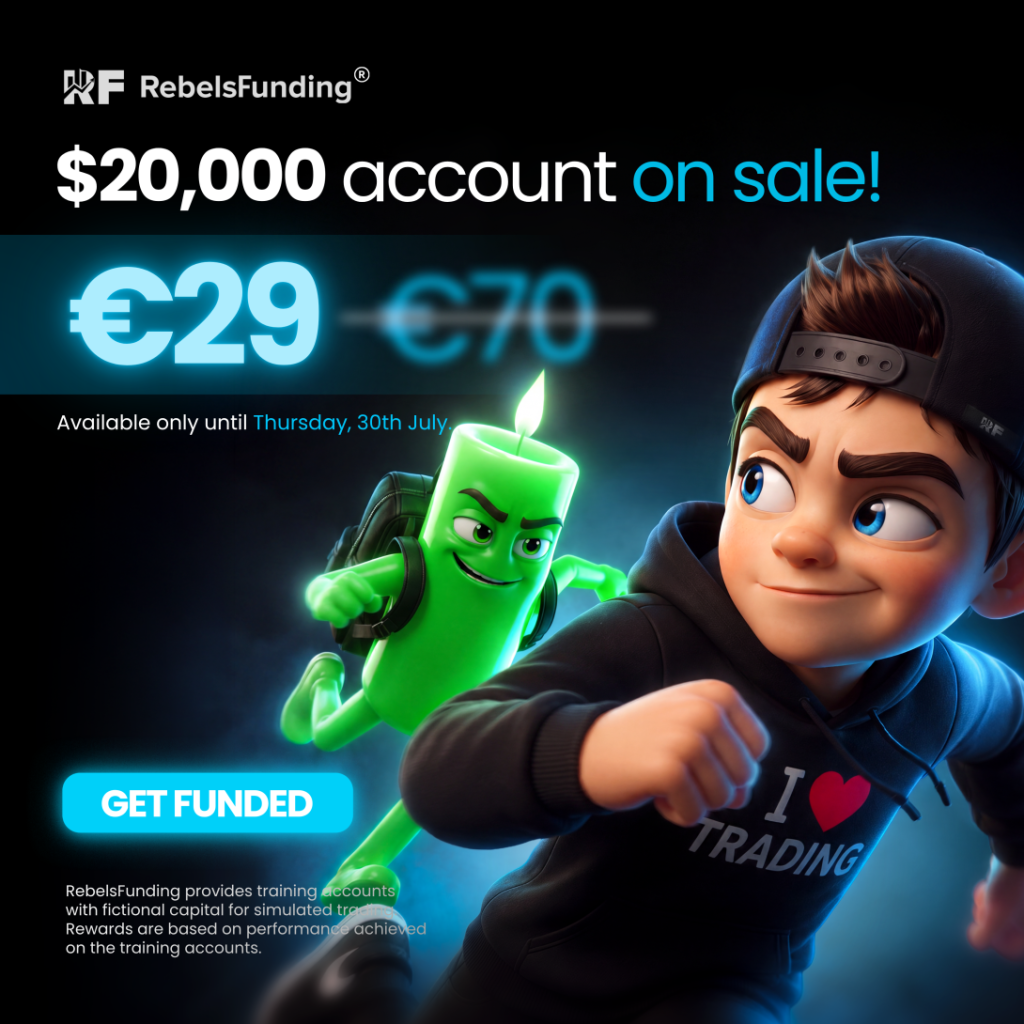 Get a RebelsFunding $20K account for €29 with a 59% discount before July 30. See what the limited-time offer means for traders.