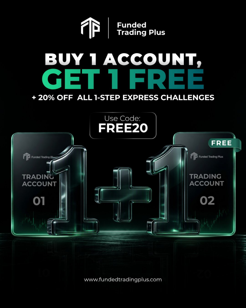 Funded Trading Plus Buy 1 Get 1 Free offer includes 20% off 1-Step Express Challenges and a bonus account after payout.