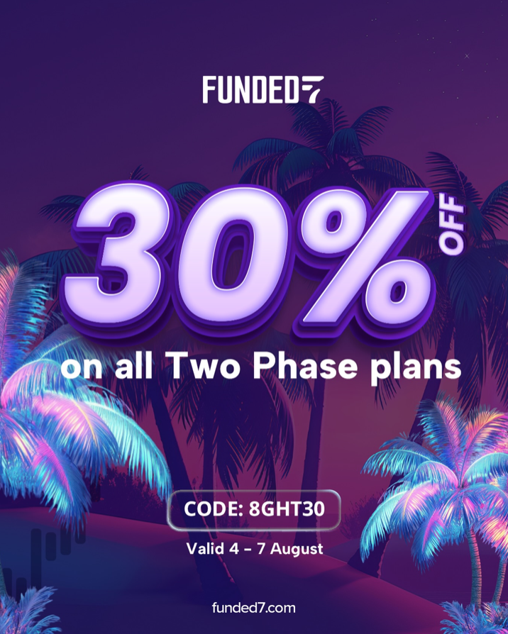 Funded7 Two Phase Plans Discount offers 30% off with code 8GHT30 from August 4–7, lowering evaluation costs.