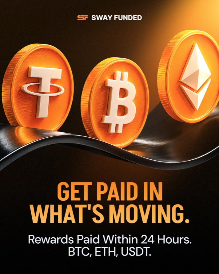 Sway Funded highlights crypto payouts within 24 hours, giving traders faster access to BTC, ETH, and USDT earnings today.