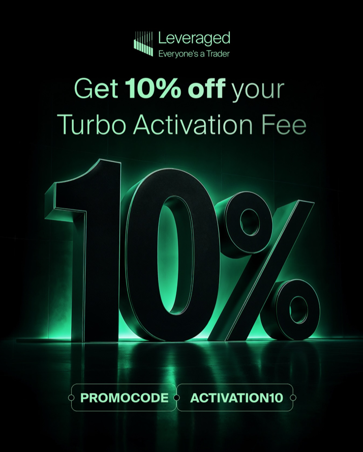 Leveraged offers a first-ever 10% Turbo Activation Fee discount on MT5 and cTrader with code ACTIVATION10 for traders.