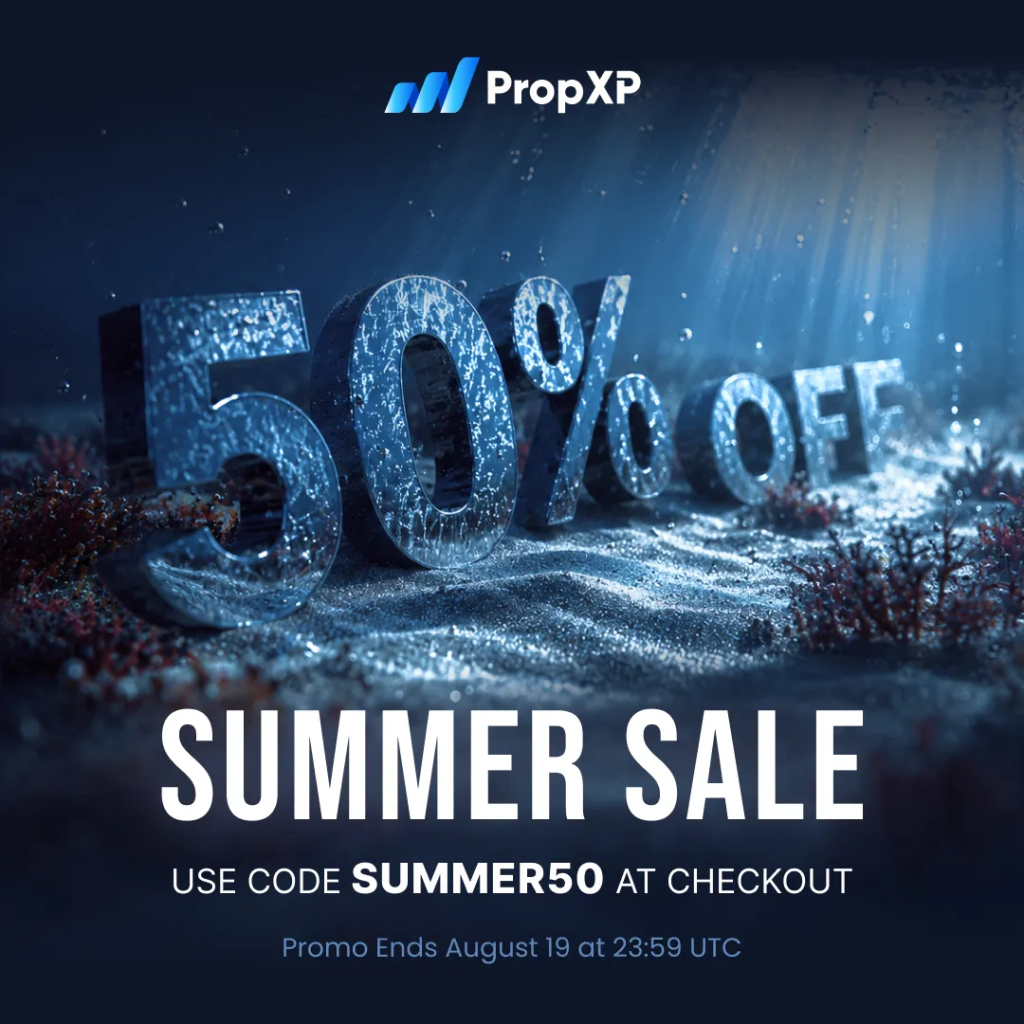 PropXP Summer Sale offers 50% off every Challenge Account with code SUMMER50 until August 19 at 23:59 UTC.