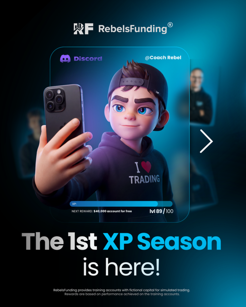 RebelsFunding Rebel XP Season rewards Discord activity with discounts, free accounts, 100 levels, and a live leaderboard.