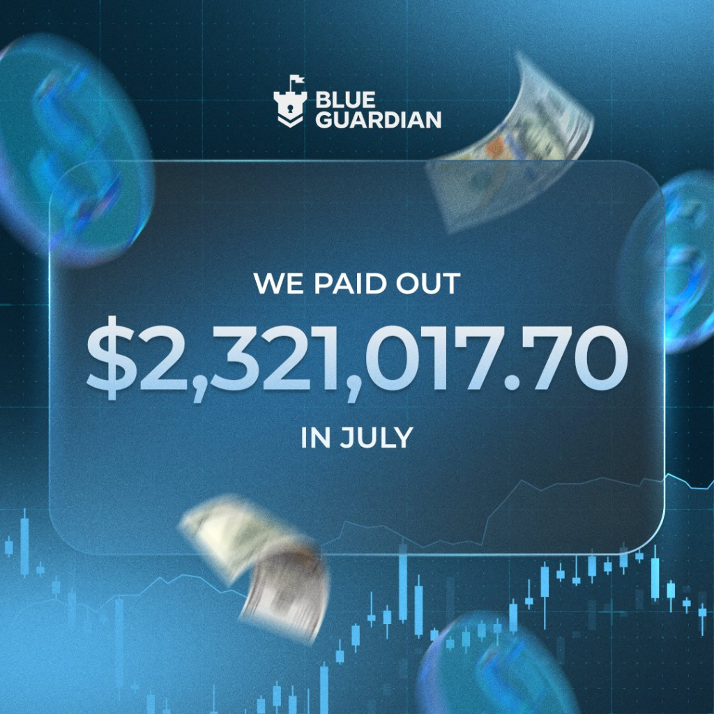 Blue Guardian July payouts reached $2.32M across 2,154 trader withdrawals, averaging one-hour processing times and $1,077 payouts.