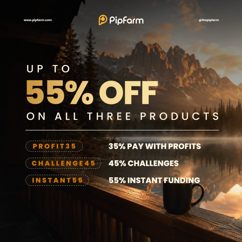 PipFarm August Summer Sale offers up to 55% off Instant Funding, 45% off Challenges, and 35% off Pay With Profits.
