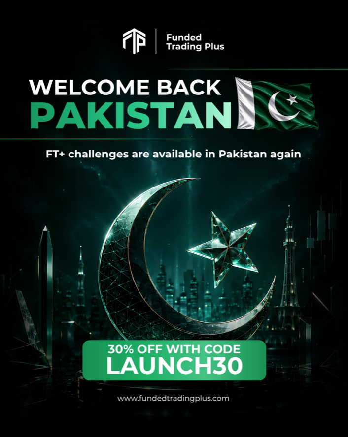 Funded Trading Plus is back in Pakistan with full challenge access, the same rules and payouts, plus 30% off with LAUNCH30.