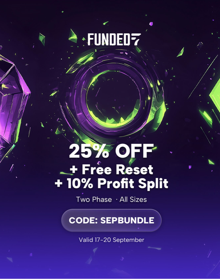 Funded7 offers 25% off, a free reset, and a 10% profit split on Two Phase accounts through September 20 with code SEPBUNDLE.