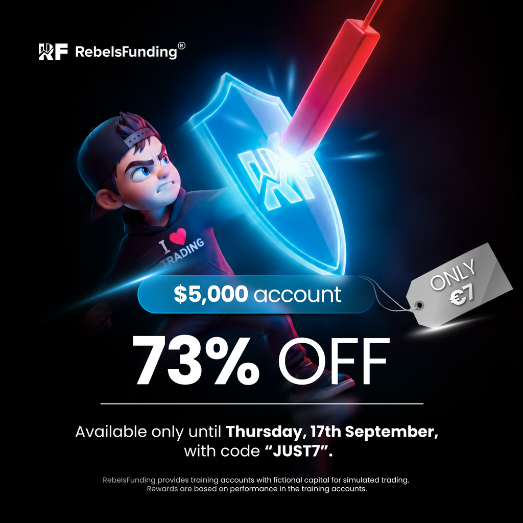 RebelsFunding is offering a $5,000 account for €7 with code JUST7 until September 17. See the trader implications before buying.