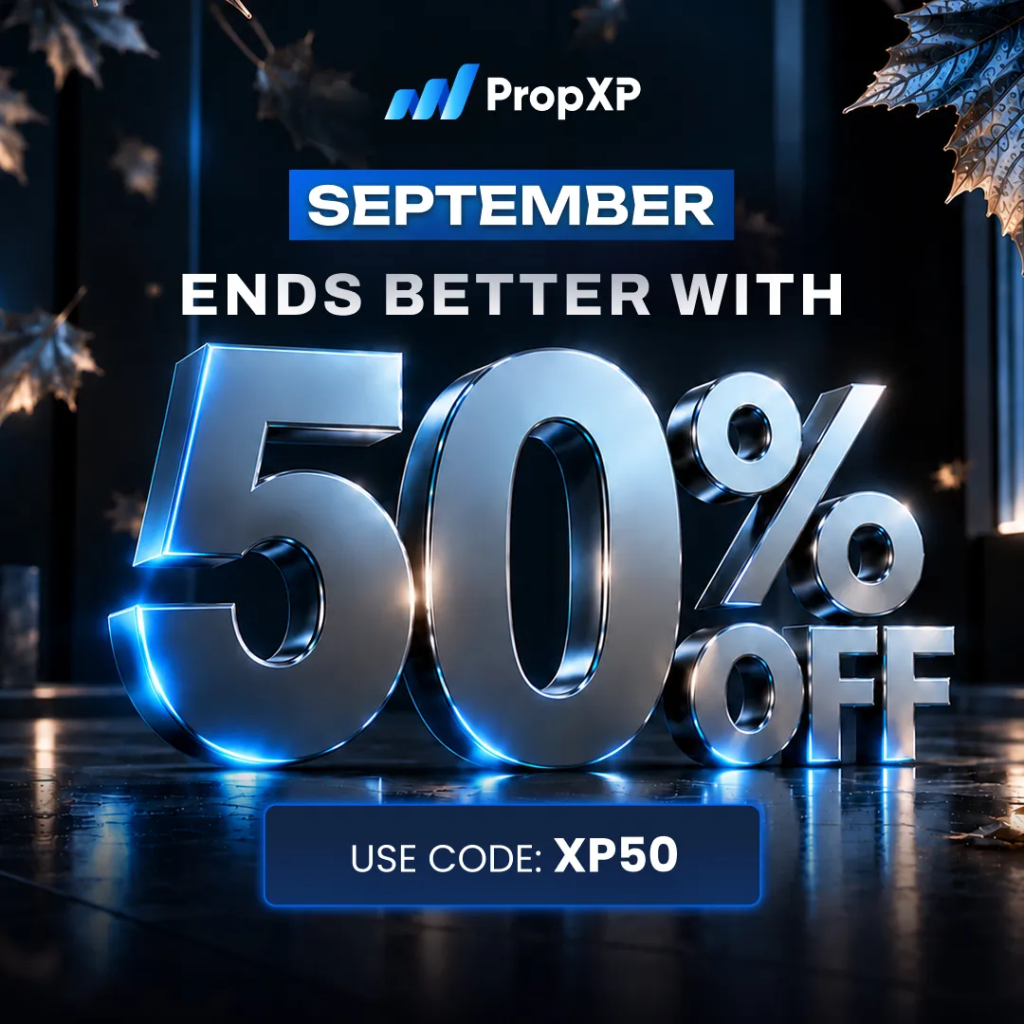 PropXP ends September with 50% off trading accounts using code XP50. The limited-time offer expires September 30.