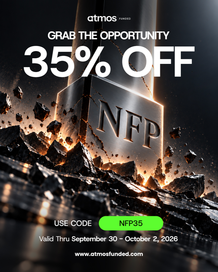Atmos Funded offers 35% off with NFP35 through October 2, cutting challenge entry costs during the NFP trading week for traders.