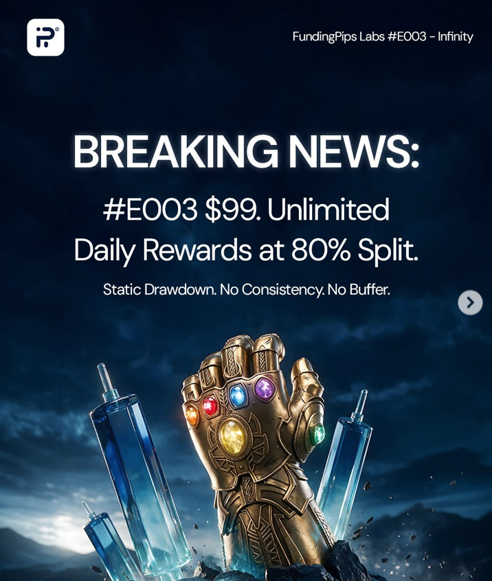 FundingPips Labs E003 Infinity sells out with an 80% profit split, unlimited daily rewards, and a $25K account priced at $99.