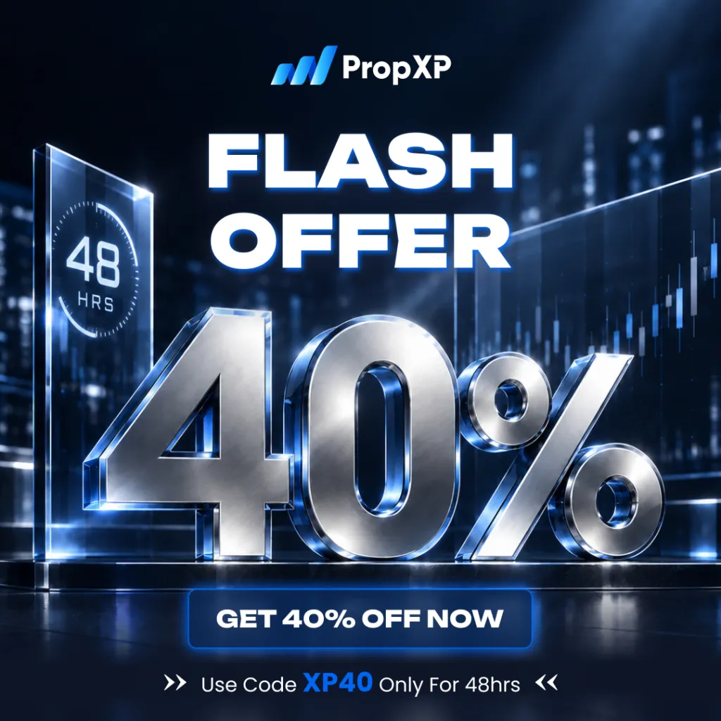 The PropXP Flash offer gives traders 40% off with code XP40. Check the 24-hour deadline and review challenge terms before buying.