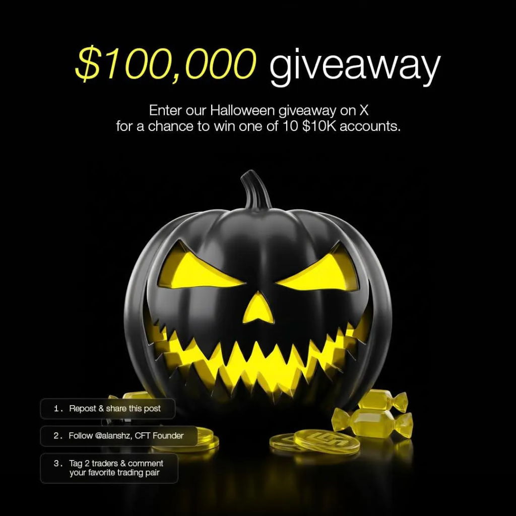 Crypto Fund Trader launches a $100,000 Halloween giveaway with 10 $10,000 accounts. Learn how traders can enter.