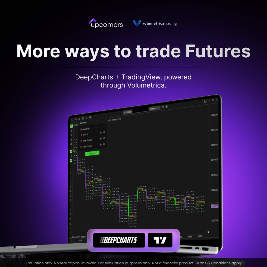Upcomers expands its futures offering with TradingView and DeepCharts, giving traders more platform flexibility through Volumetrica.